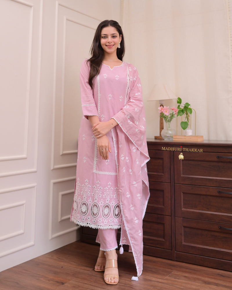 Lilac Schiffli Mul Cotton Pakistani Suit