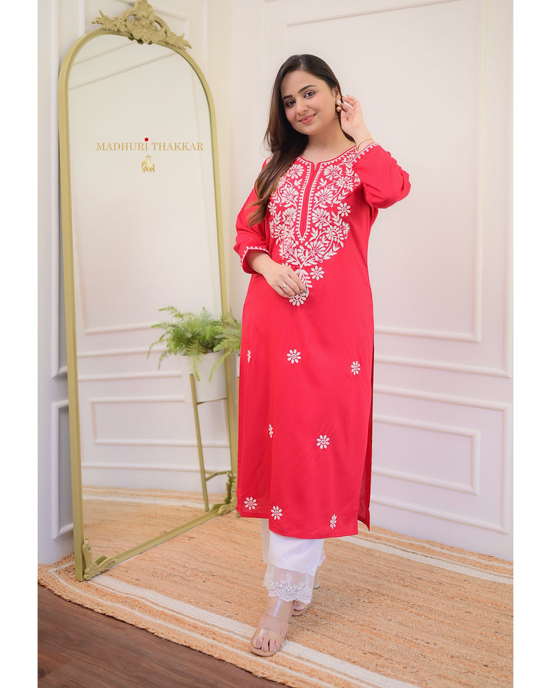 Red Chikankari Kurta