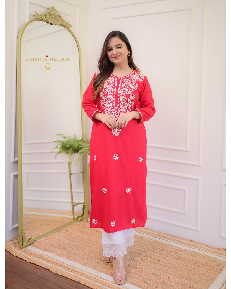 Red Chikankari Kurta