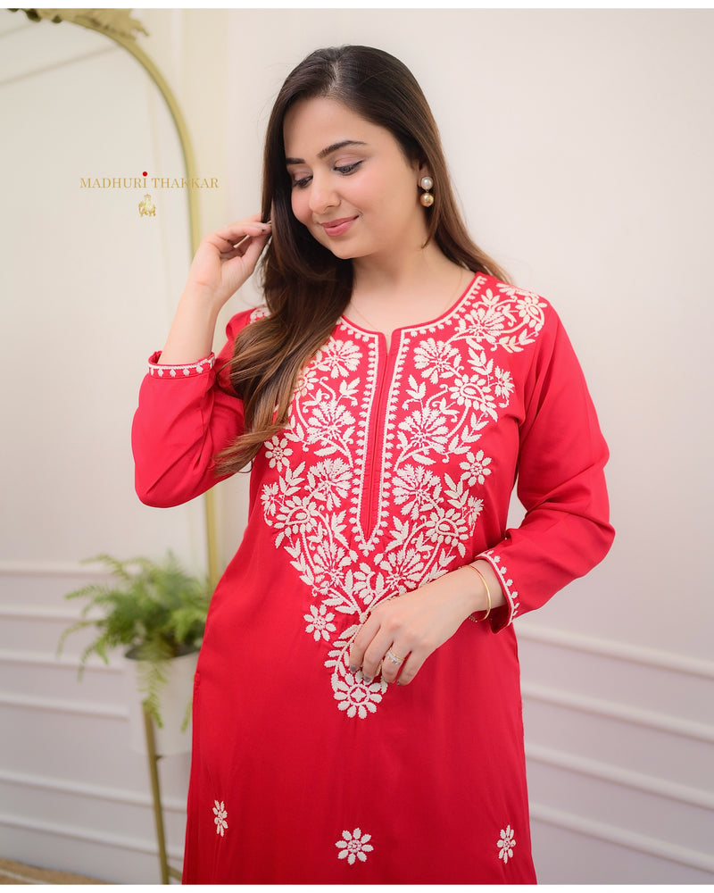 Red Chikankari Kurta