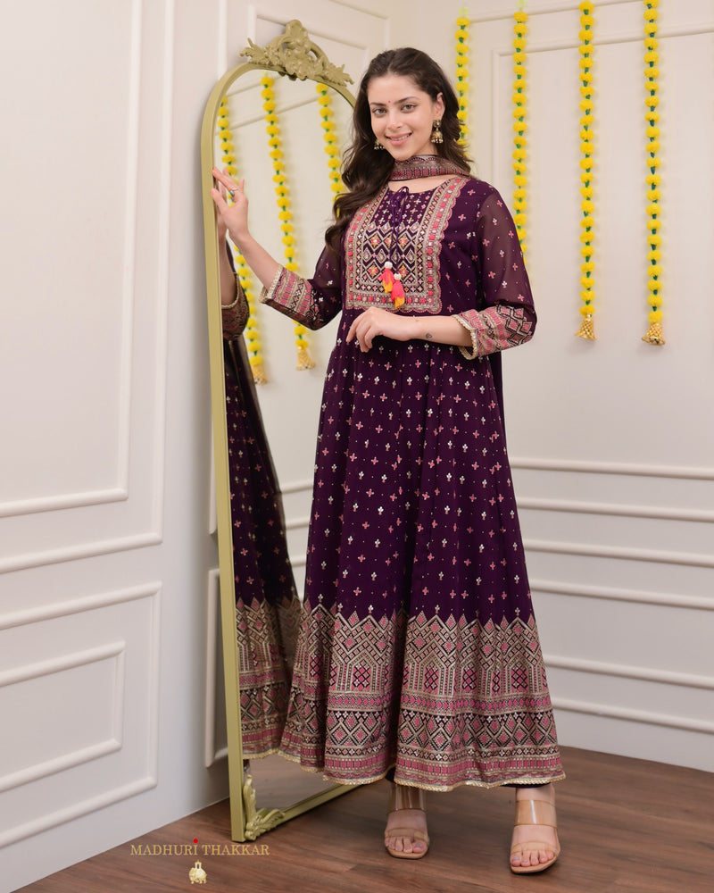 Purple Handwork Georgette Anarkali Suit