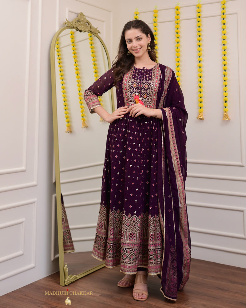 Purple Handwork Georgette Anarkali Suit