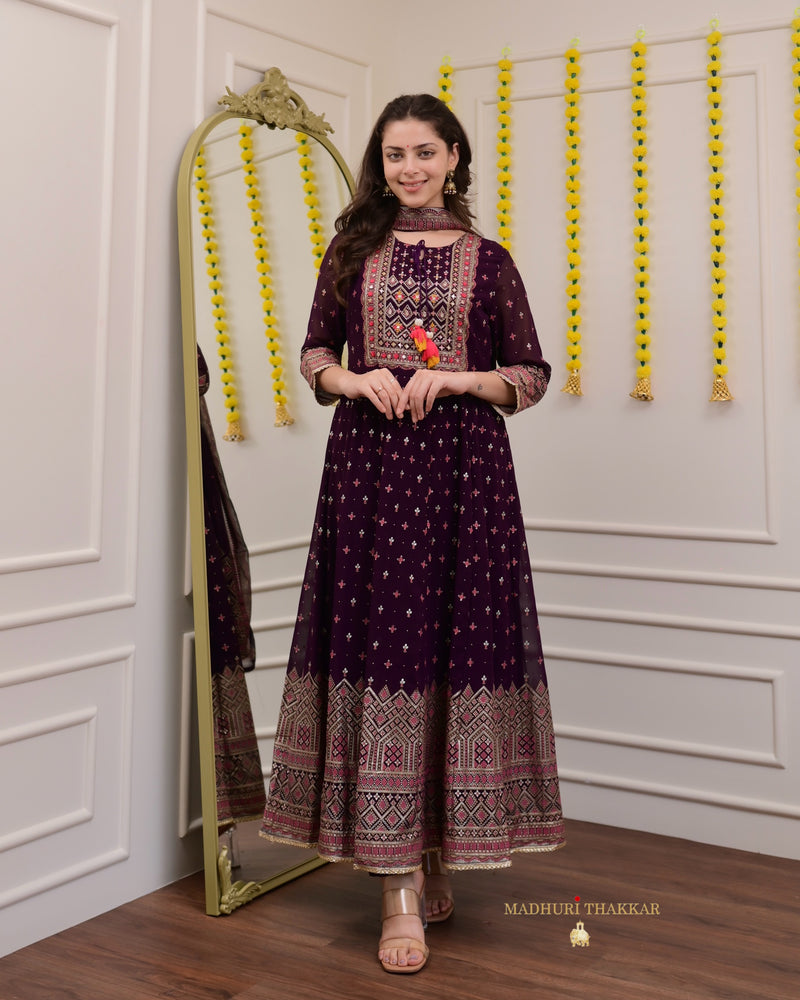 Purple Handwork Georgette Anarkali Suit