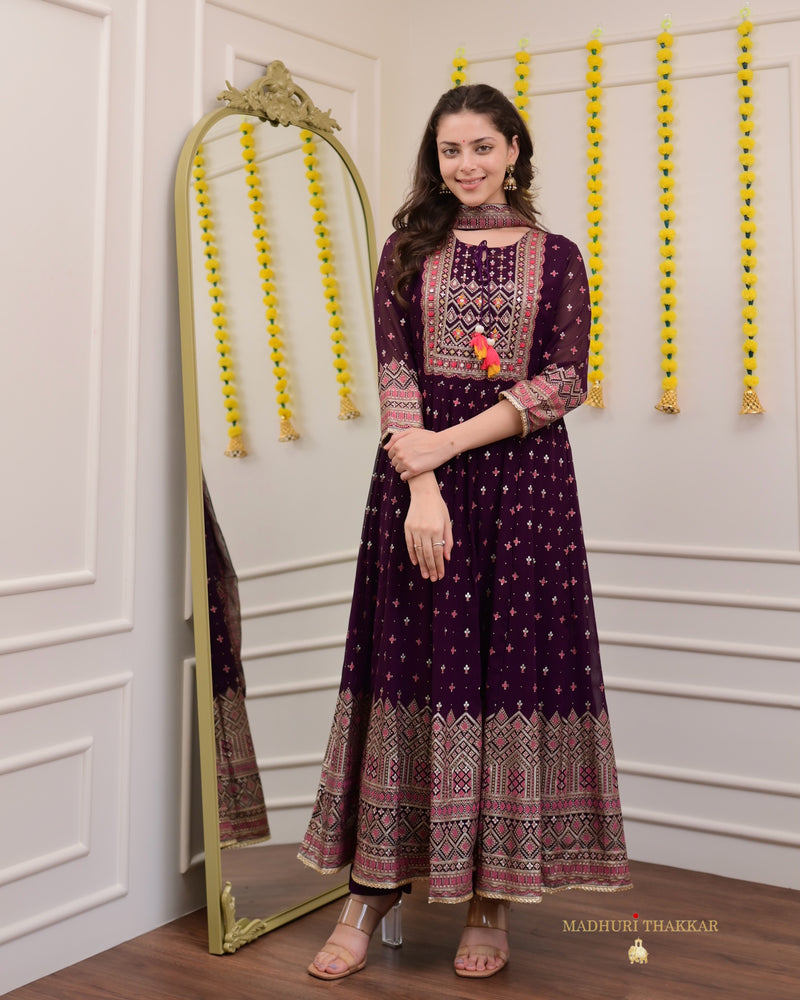 Purple Handwork Georgette Anarkali Suit