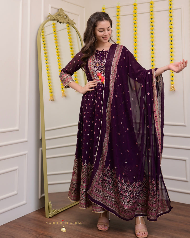 Purple Handwork Georgette Anarkali Suit