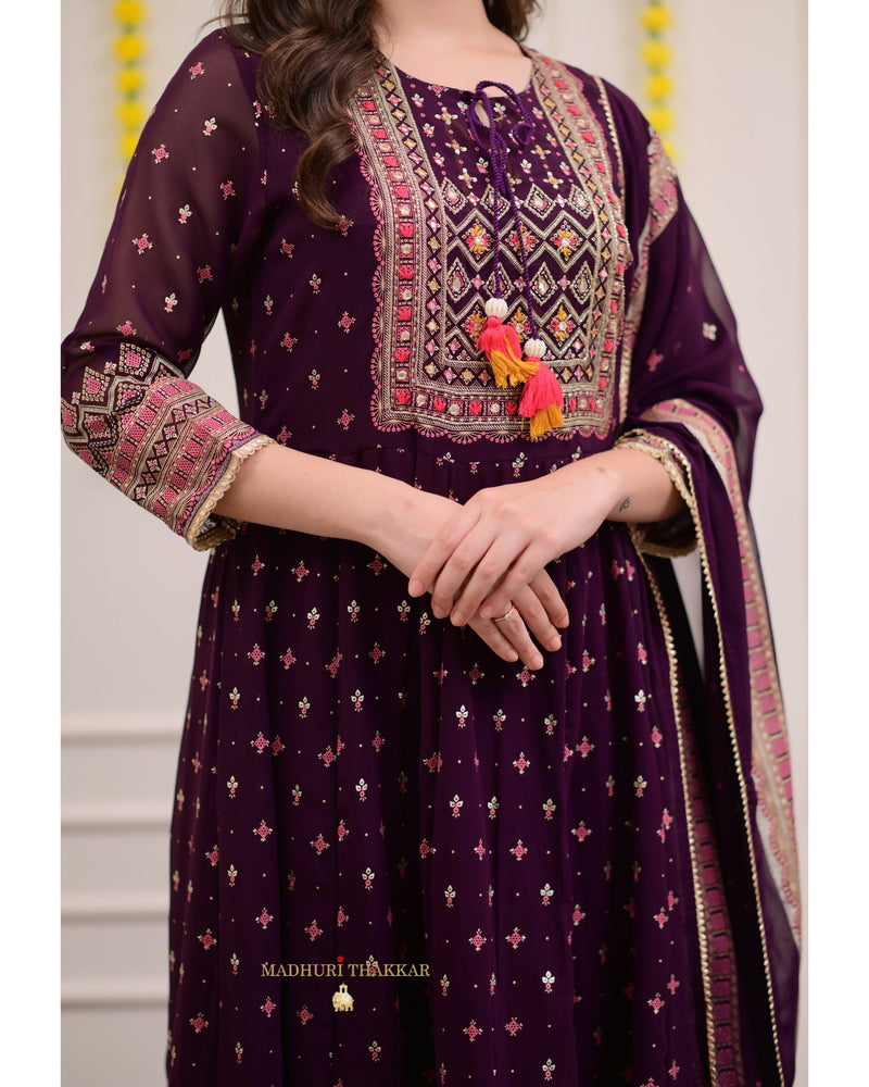 Purple Handwork Georgette Anarkali Suit