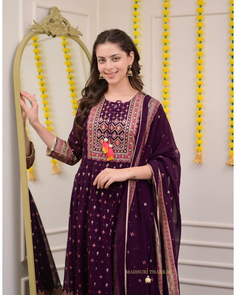 Purple Handwork Georgette Anarkali Suit