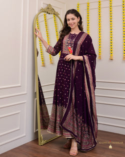 Purple Handwork Georgette Anarkali Suit