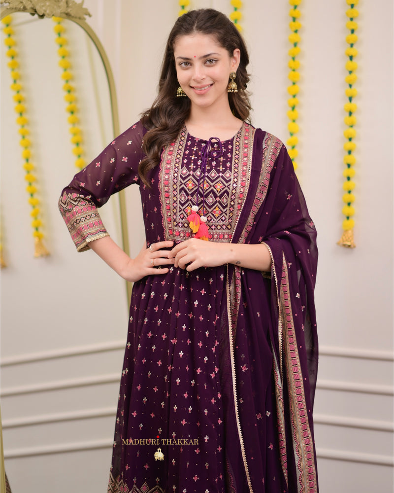 Purple Handwork Georgette Anarkali Suit