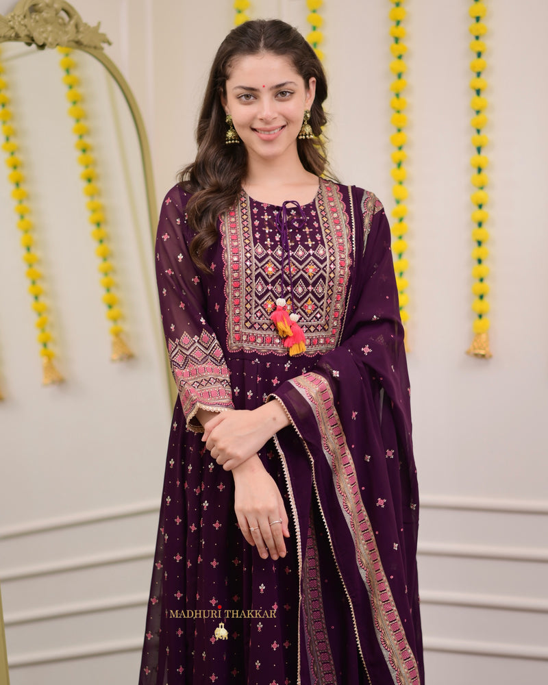 Purple Handwork Georgette Anarkali Suit