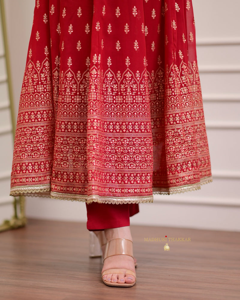 Red Handwork Georgette Anarkali Suit