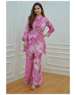 Pink Muslin Floral Co-ord Set