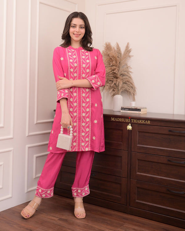 Fuchsia Pink Threadwork Muslin Co-ord