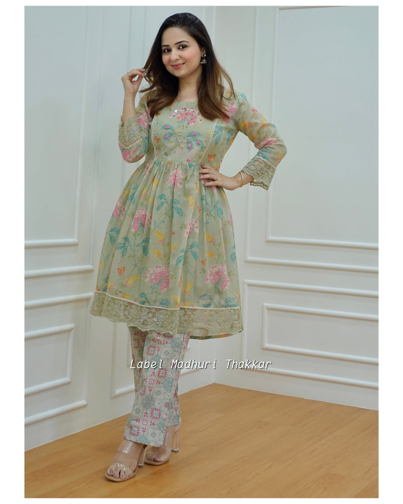 Pista Green Mul Cotton Embroidered Co-ord