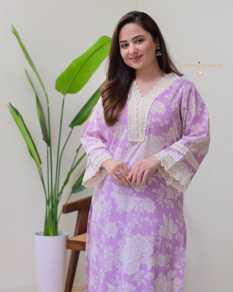 Lilac Pakistani Floral Cotton Kurta Set