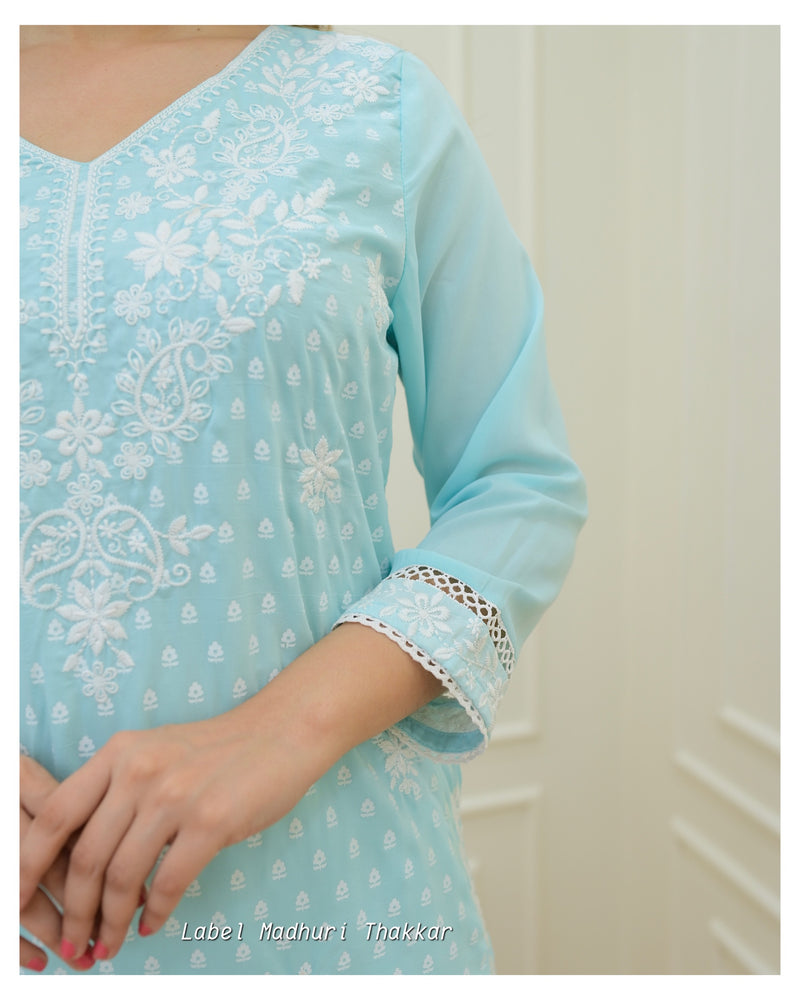 Blue Chikankari Kurta Set