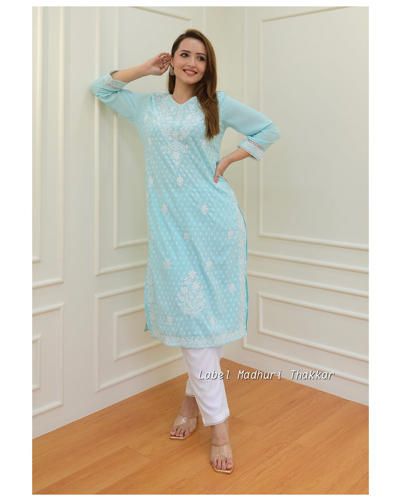 Blue Chikankari Kurta Set