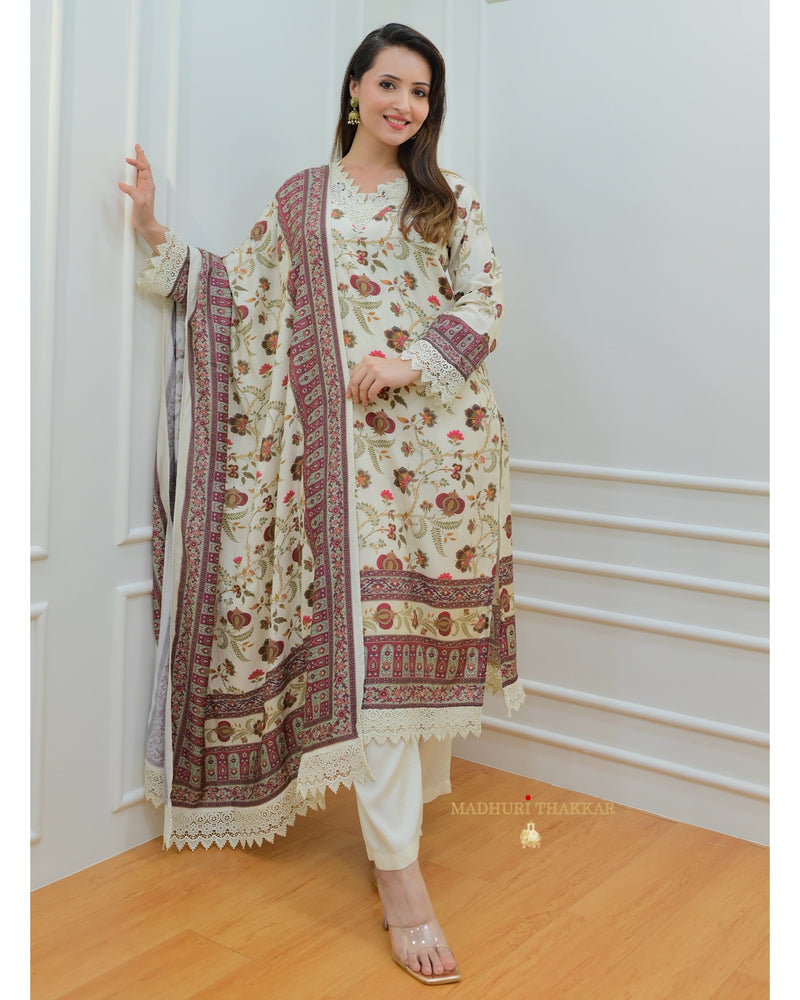 Ivory Digital Printed Muslin Pakistani Suit