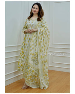 Ivory-Yellow Floral Afghani Suit