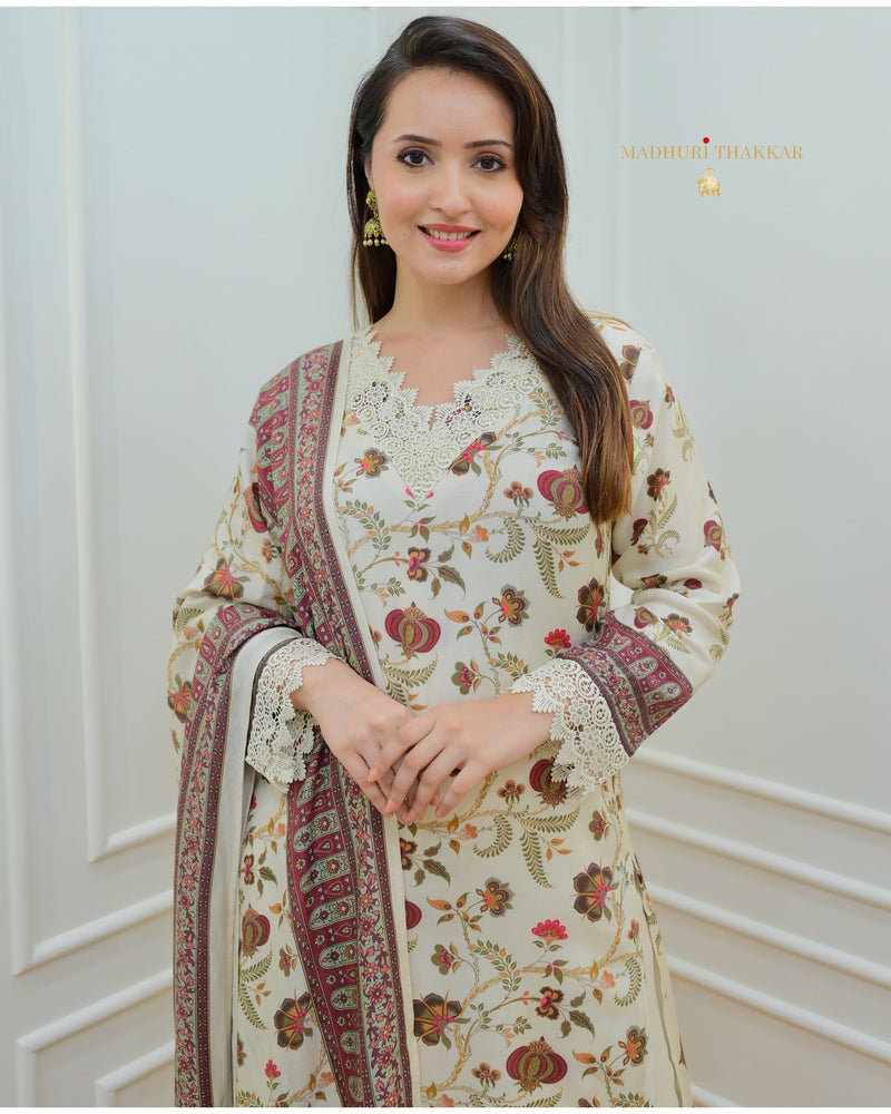 Ivory Digital Printed Muslin Pakistani Suit