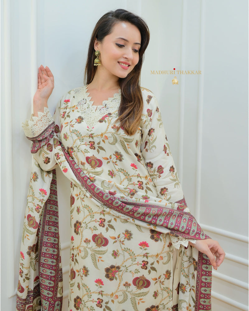 Ivory Digital Printed Muslin Pakistani Suit