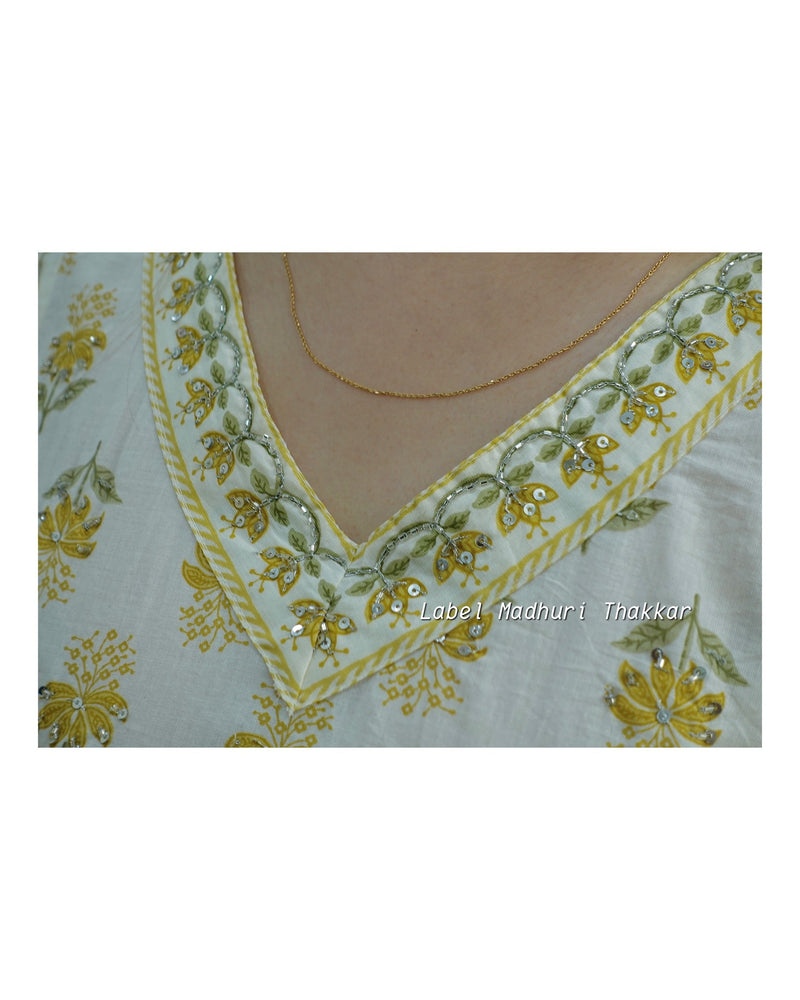 Ivory-Yellow Floral Afghani Suit