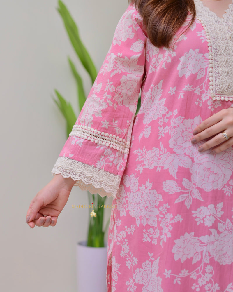 Pink Pakistani Floral Cotton Kurta Set