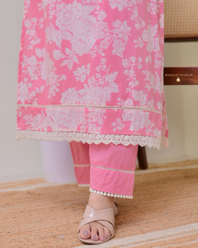 Pink Pakistani Floral Cotton Kurta Set