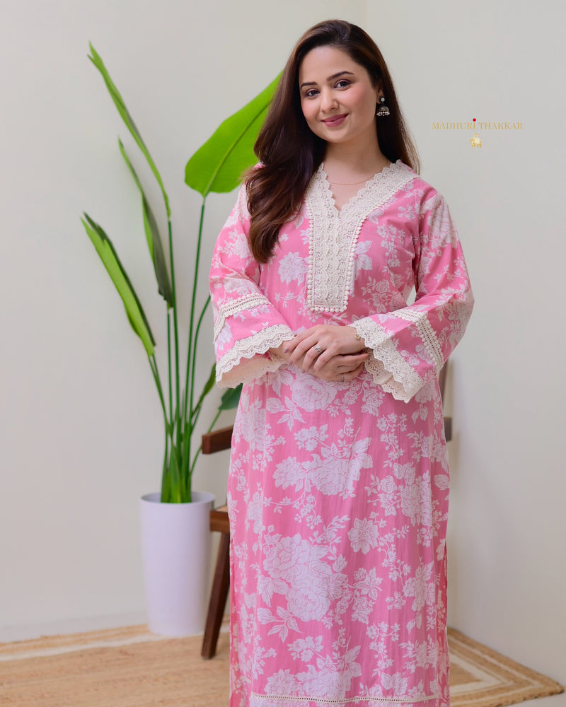 Pink Pakistani Floral Cotton Kurta Set