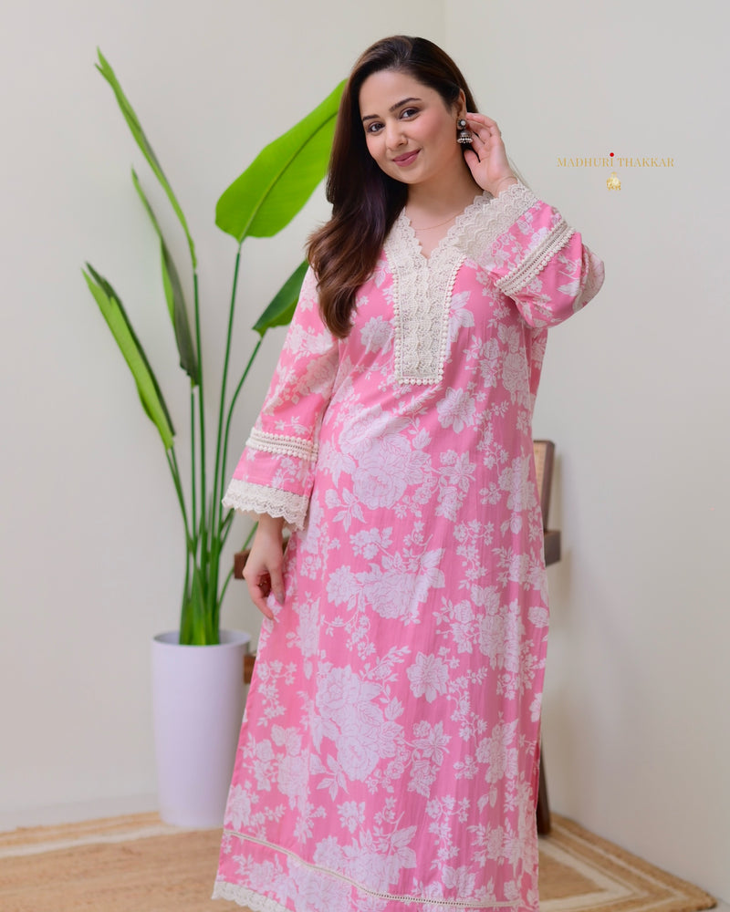 Pink Pakistani Floral Cotton Kurta Set