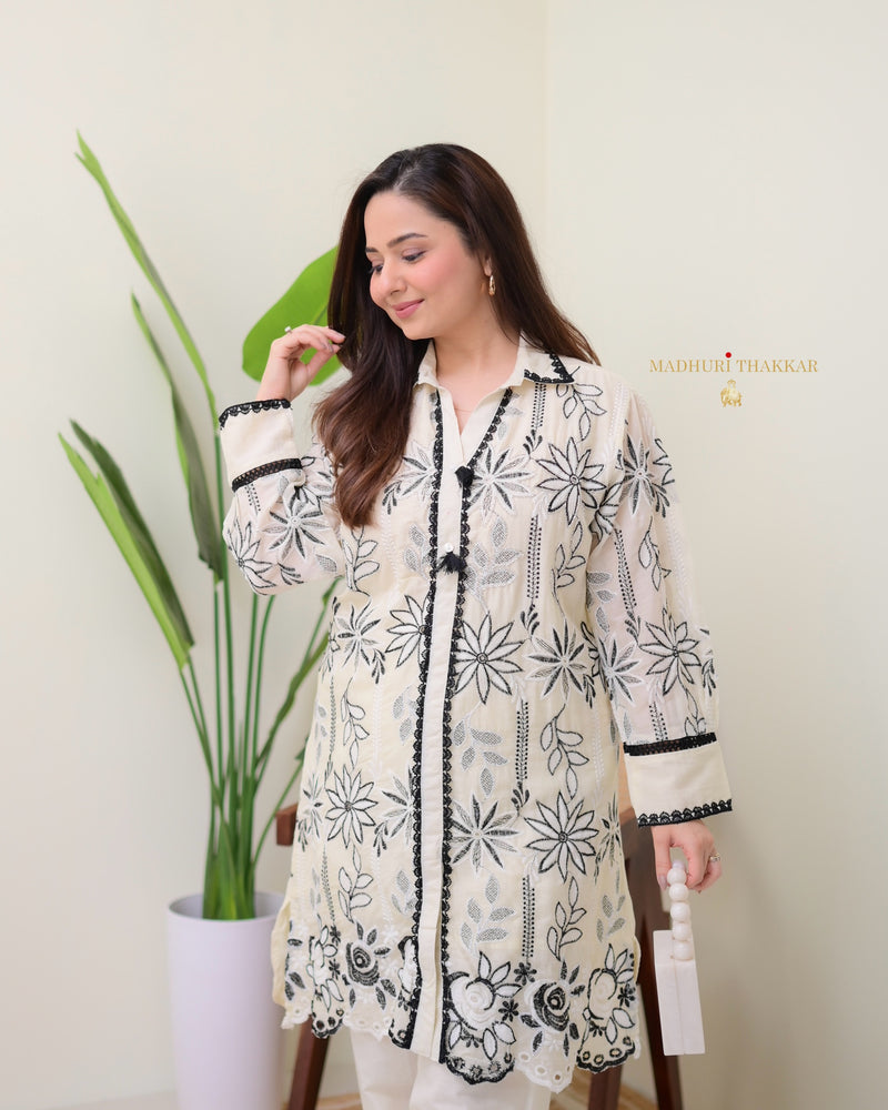 Ivory Black Schiffli Handwork Pakistani Co-ord