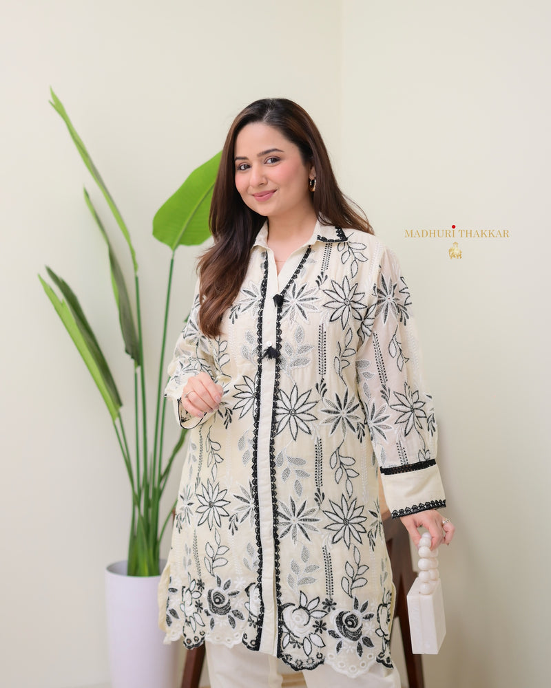 Ivory Black Schiffli Handwork Pakistani Co-ord