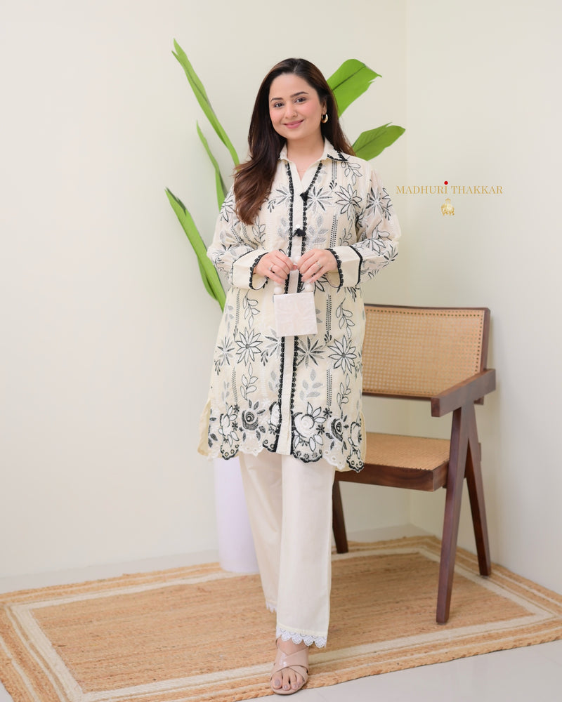 Ivory Black Schiffli Handwork Pakistani Co-ord