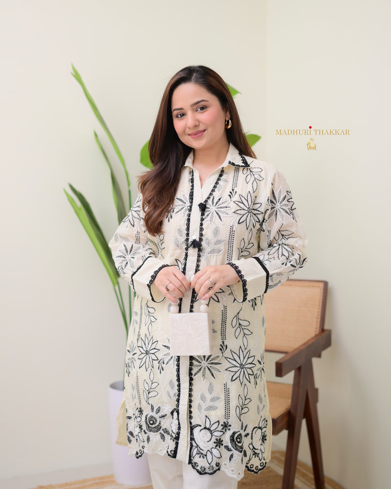 Ivory Black Schiffli Handwork Pakistani Co-ord