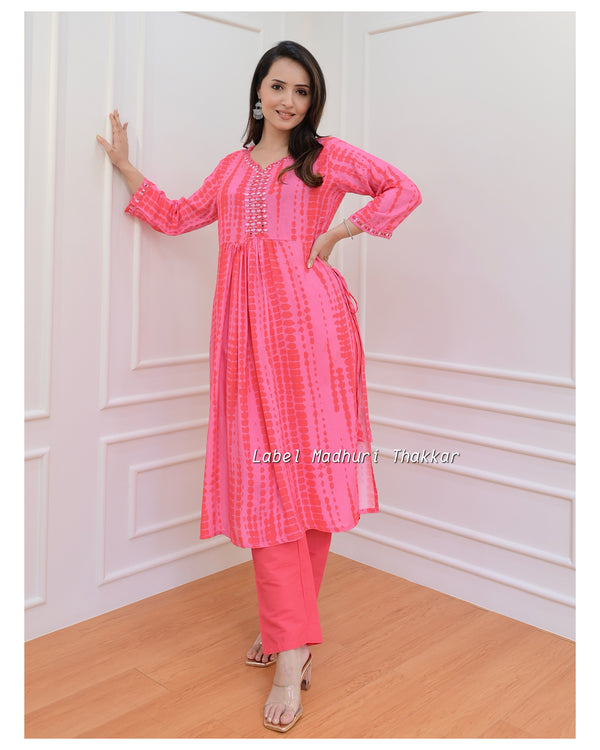 Pink Tie-Dye Muslin Kurta Set