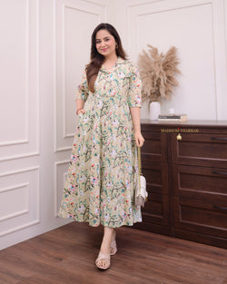 Bisque Floral A Line Cotton Dress