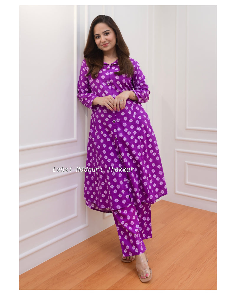 Purple Bandhani Cotton Co-ord