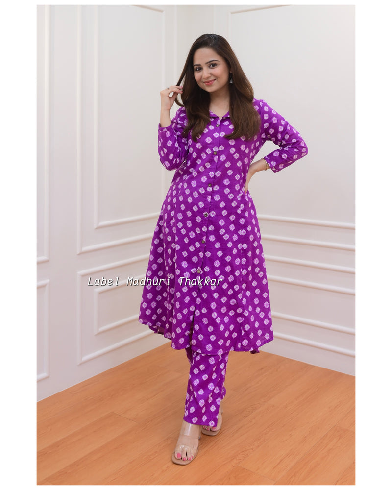 Purple Bandhani Cotton Co-ord