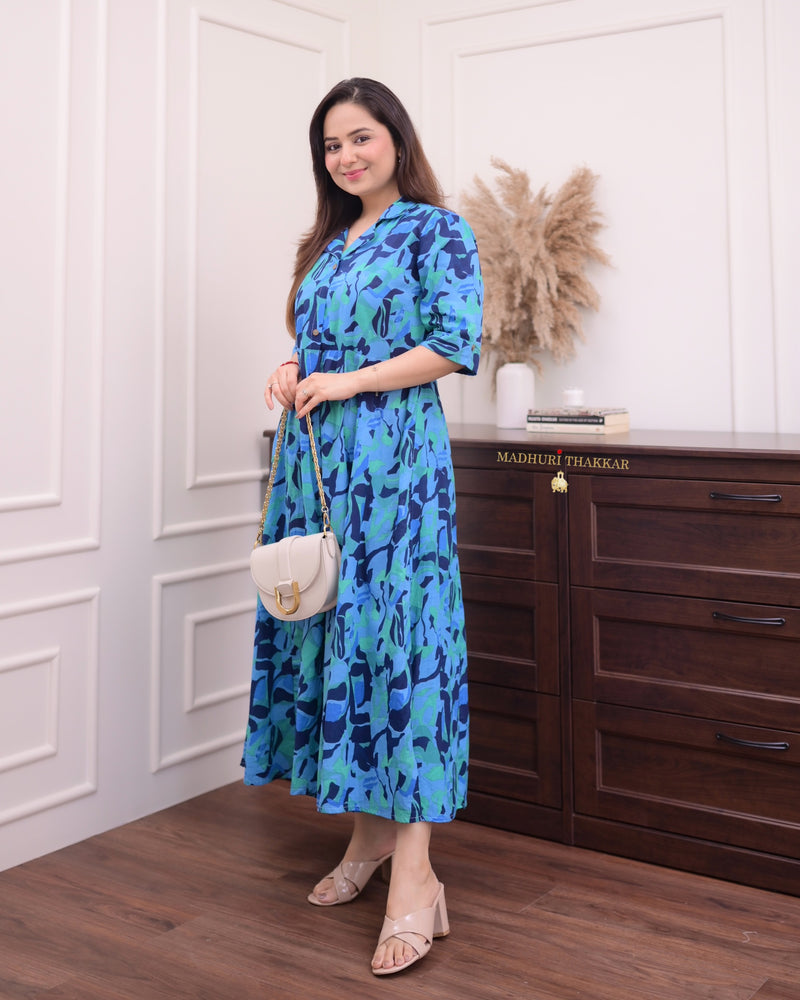 Shades of Blue Cotton A Line Dress