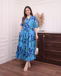 Shades of Blue Cotton A Line Dress