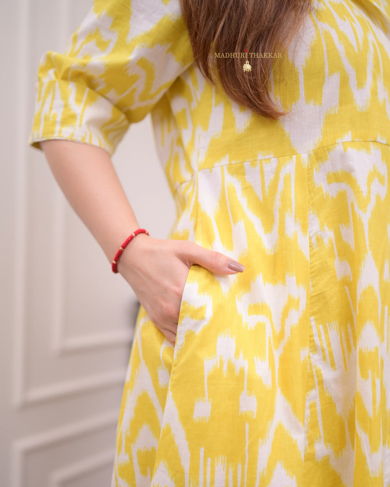 Yellow Ikat Cotton A Line Dress