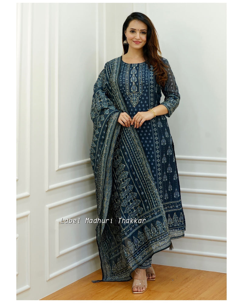 Navy Blue Kantha Work Suit