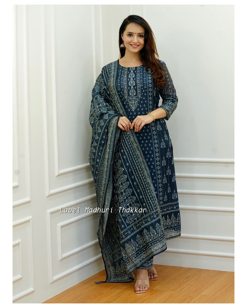 Navy Blue Kantha Work Suit