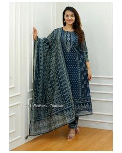 Navy Blue Kantha Work Suit