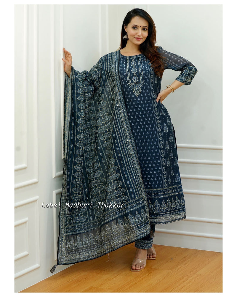 Navy Blue Kantha Work Suit