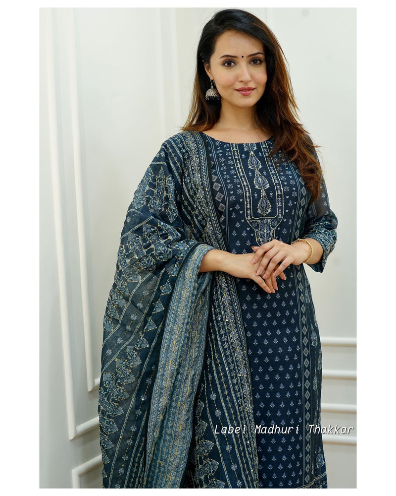 Navy Blue Kantha Work Suit