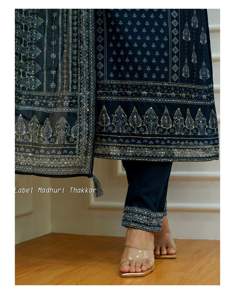 Navy Blue Kantha Work Suit