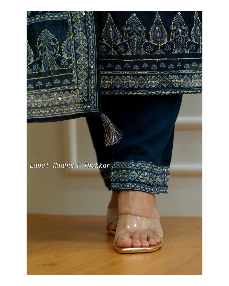 Navy Blue Kantha Work Suit