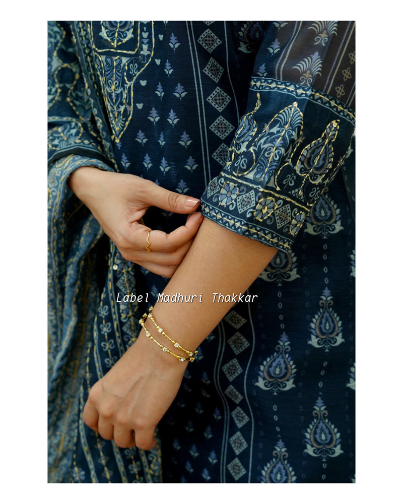 Navy Blue Kantha Work Suit