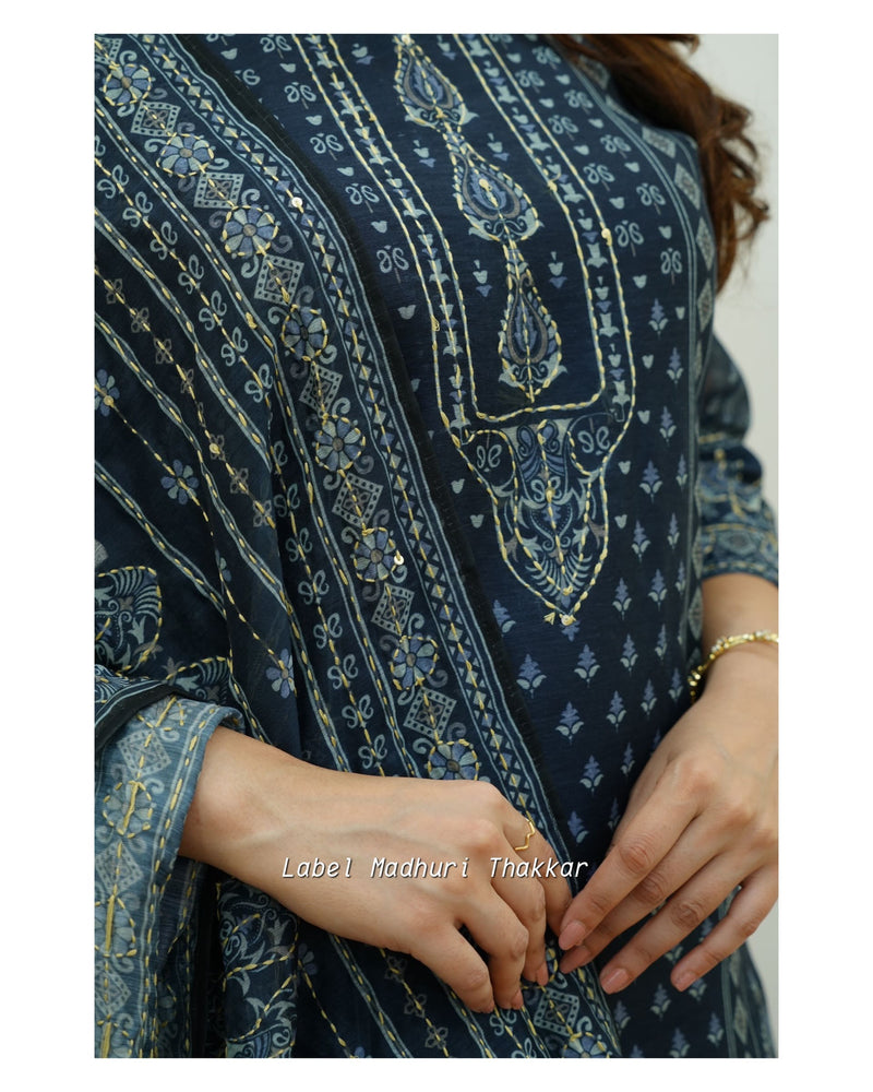 Navy Blue Kantha Work Suit